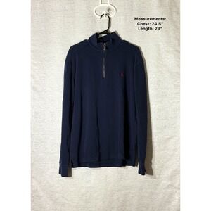 Polo Ralph Lauren Mens Navy Blue 1/4 Zip Pullover Sweatshirt Large‎